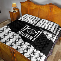 Malcolm X 101 Years Of Resistance Quilt Bed Set Civil Rights Leader Portrait - Monochrome X Pattern