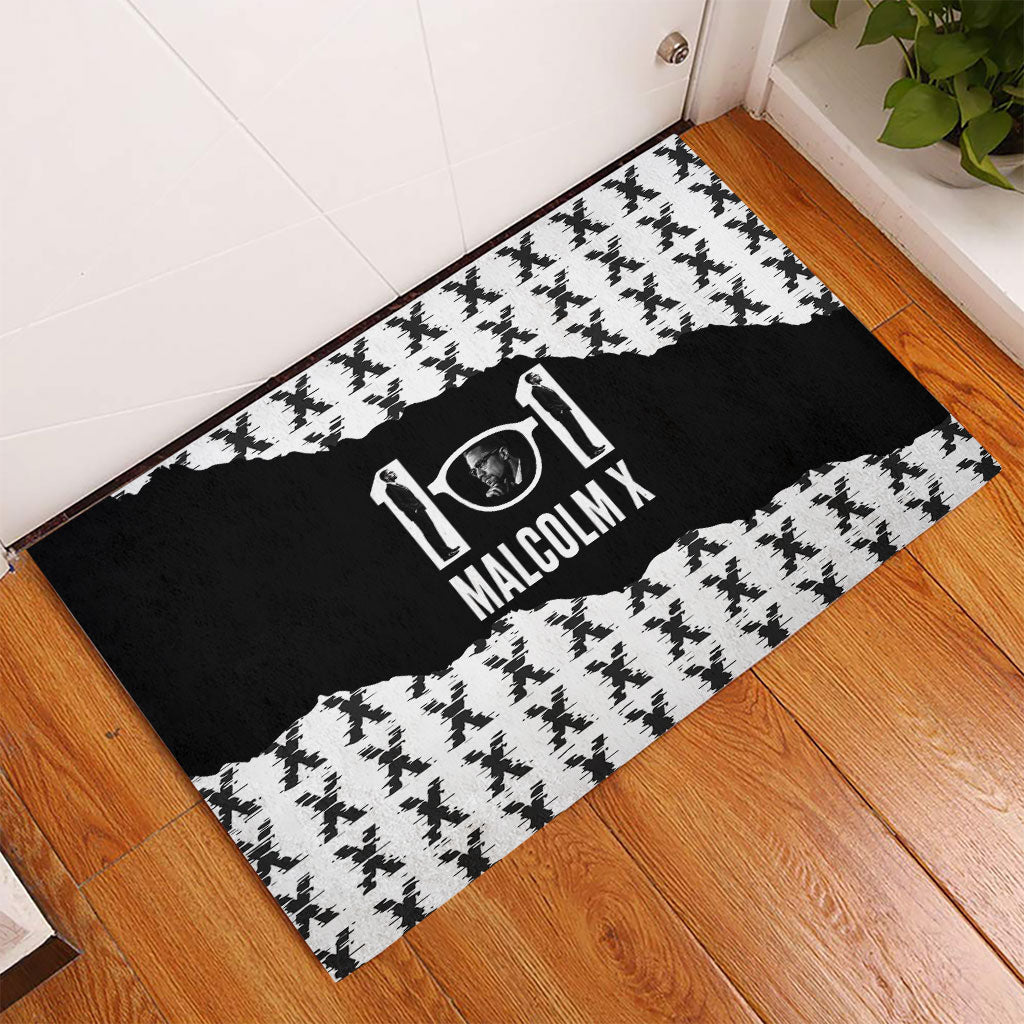 Malcolm X 101 Years Of Resistance Rubber Doormat Civil Rights Leader Portrait - Monochrome X Pattern