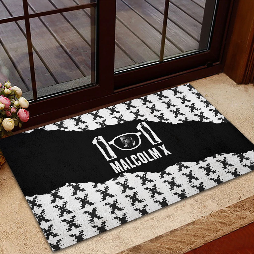 Malcolm X 101 Years Of Resistance Rubber Doormat Civil Rights Leader Portrait - Monochrome X Pattern