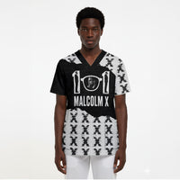 Malcolm X 101 Years Of Resistance Scrub Top Civil Rights Leader Portrait - Monochrome X Pattern