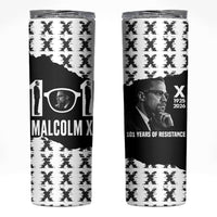 Malcolm X 101 Years Of Resistance Skinny Tumbler Civil Rights Leader Portrait - Monochrome X Pattern