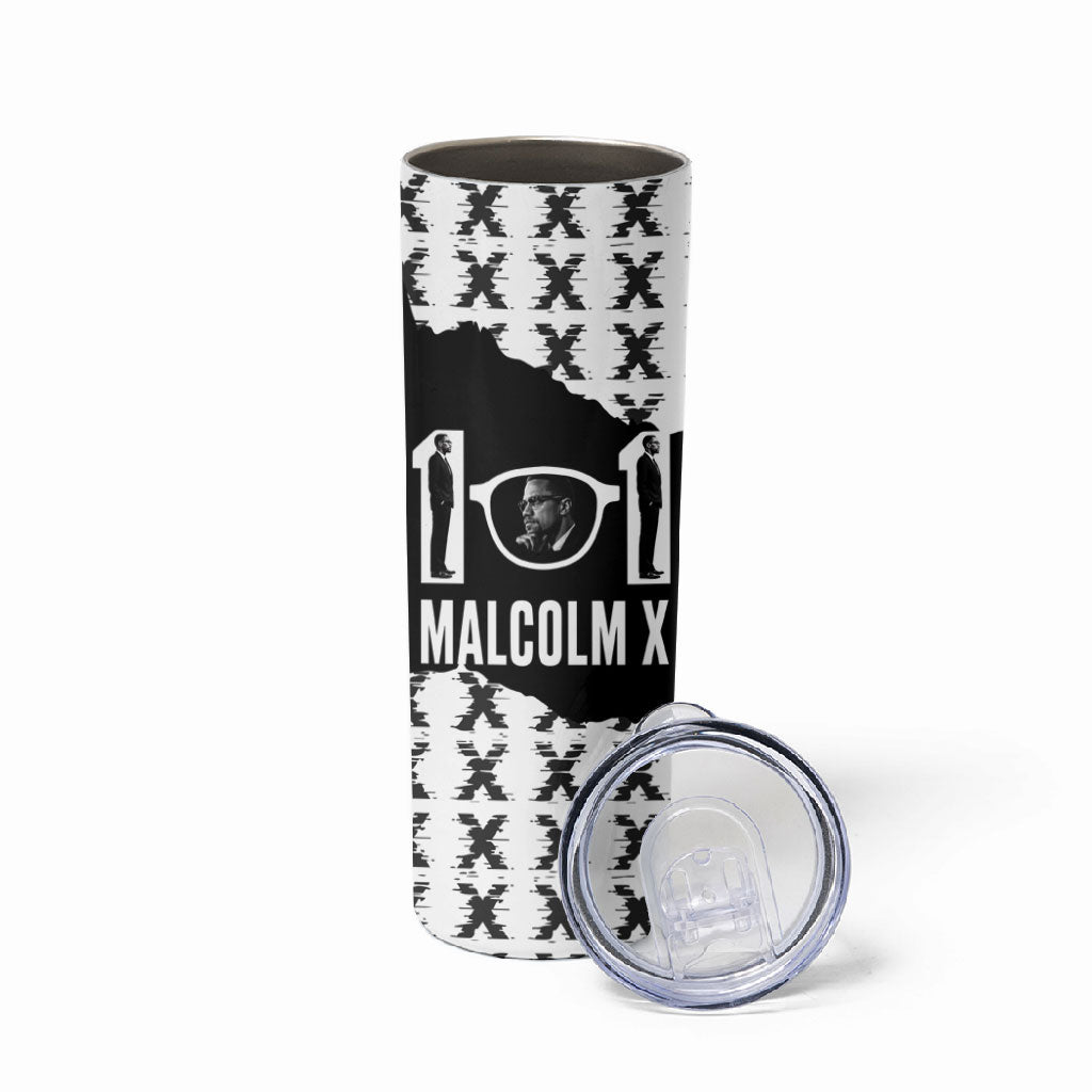 Malcolm X 101 Years Of Resistance Skinny Tumbler Civil Rights Leader Portrait - Monochrome X Pattern