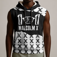 Malcolm X 101 Years Of Resistance Sleeveless Hoodie Civil Rights Leader Portrait - Monochrome X Pattern