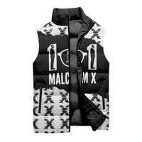 Malcolm X 101 Years Of Resistance Sleeveless Puffer Jacket Civil Rights Leader Portrait - Monochrome X Pattern