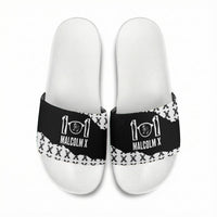 Malcolm X 101 Years Of Resistance Slide Sandals Civil Rights Leader Portrait - Monochrome X Pattern