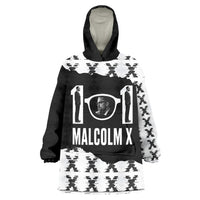 Malcolm X 101 Years Of Resistance Wearable Blanket Hoodie Civil Rights Leader Portrait - Monochrome X Pattern