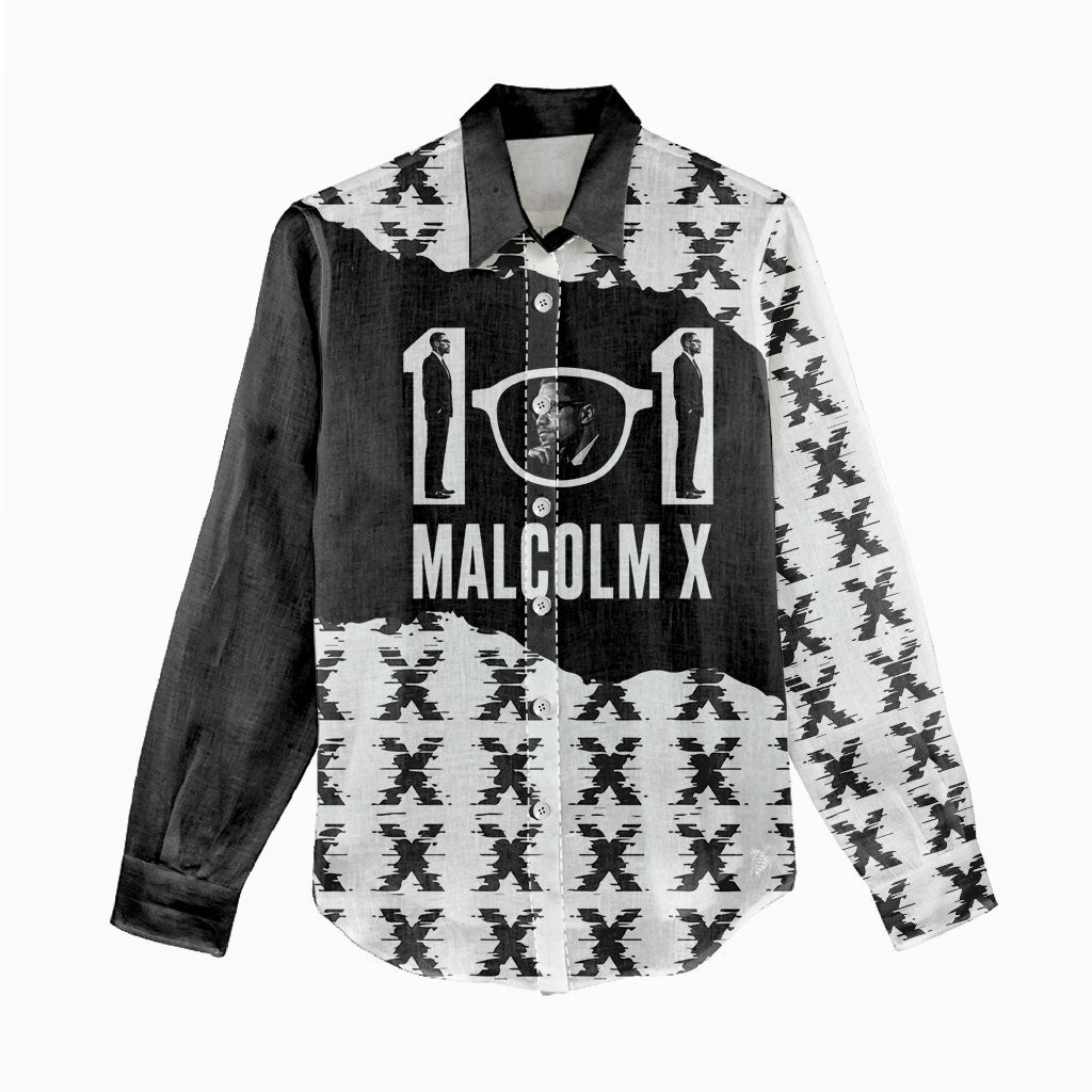 Malcolm X 101 Years Of Resistance Women Casual Shirt Civil Rights Leader Portrait - Monochrome X Pattern