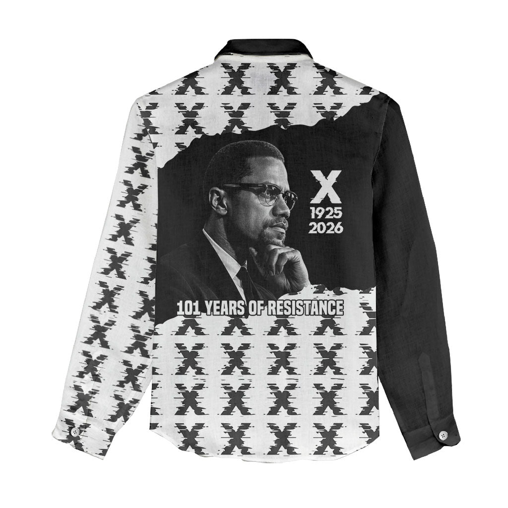 Malcolm X 101 Years Of Resistance Women Casual Shirt Civil Rights Leader Portrait - Monochrome X Pattern