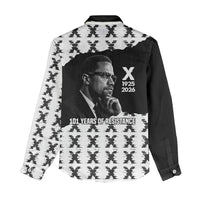 Malcolm X 101 Years Of Resistance Women Casual Shirt Civil Rights Leader Portrait - Monochrome X Pattern