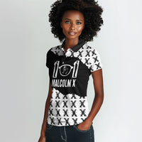 Malcolm X 101 Years Of Resistance Women Polo Shirt Civil Rights Leader Portrait - Monochrome X Pattern
