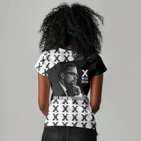 Malcolm X 101 Years Of Resistance Women V-Neck T-Shirt Civil Rights Leader Portrait - Monochrome X Pattern