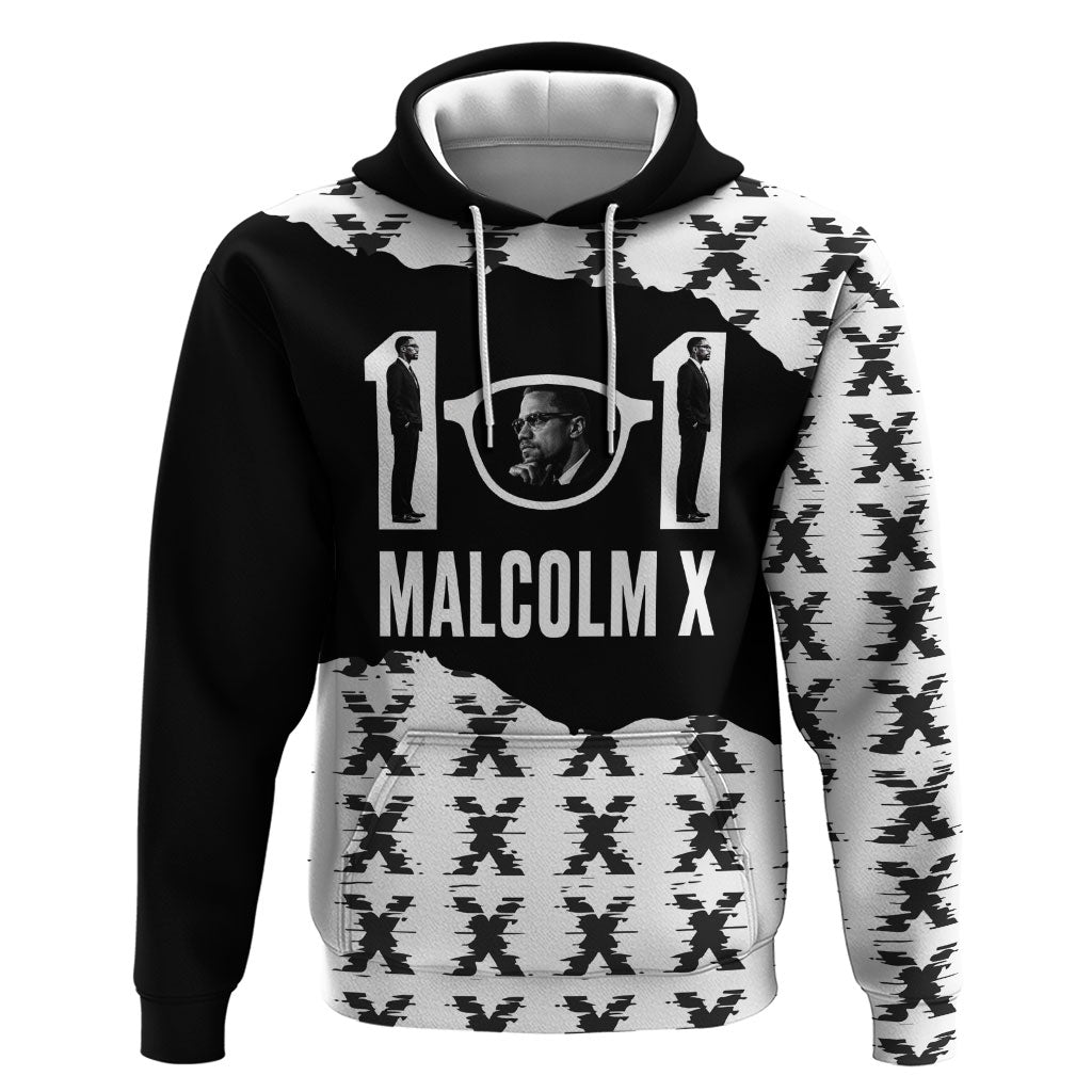 Malcolm X 101 Years Of Resistance Zip Hoodie Civil Rights Leader Portrait - Monochrome X Pattern