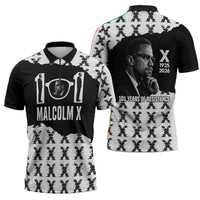 Malcolm X 101 Years Of Resistance Zipper Polo Shirt Civil Rights Leader Portrait - Monochrome X Pattern