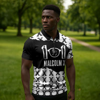 Malcolm X 101 Years Of Resistance Zipper Polo Shirt Civil Rights Leader Portrait - Monochrome X Pattern