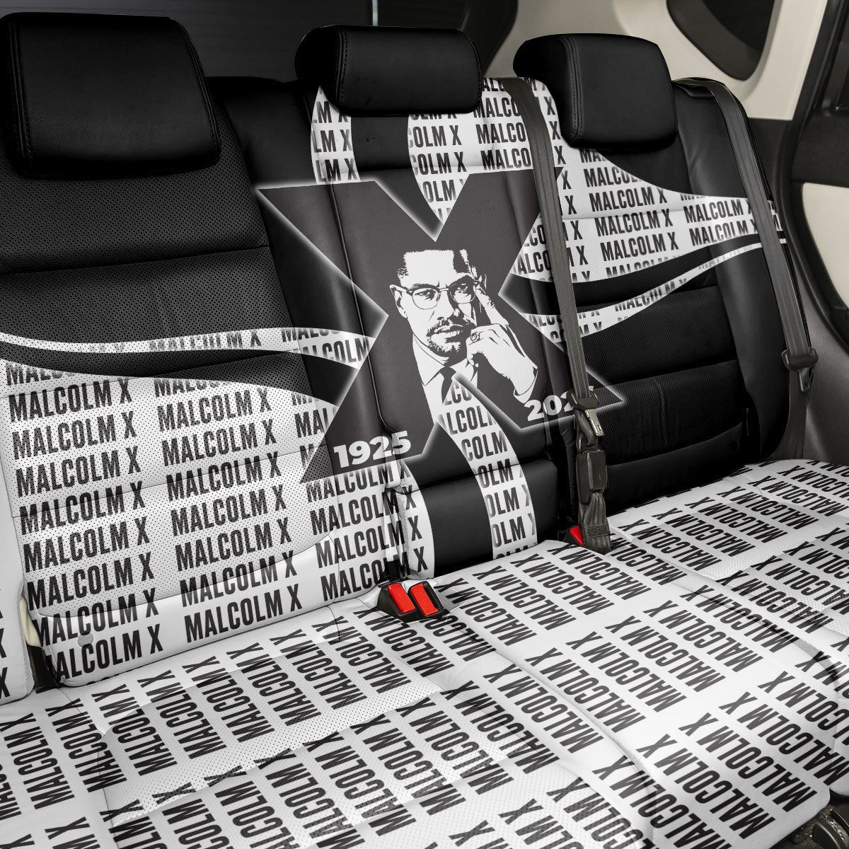 Malcolm X Legacy 1925-2026 Back Car Seat Cover African American Heritage - Iconic Portrait Silhouette