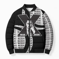 Malcolm X Legacy 1925-2026 Bomber Puffer Jacket African American Heritage - Iconic Portrait Silhouette