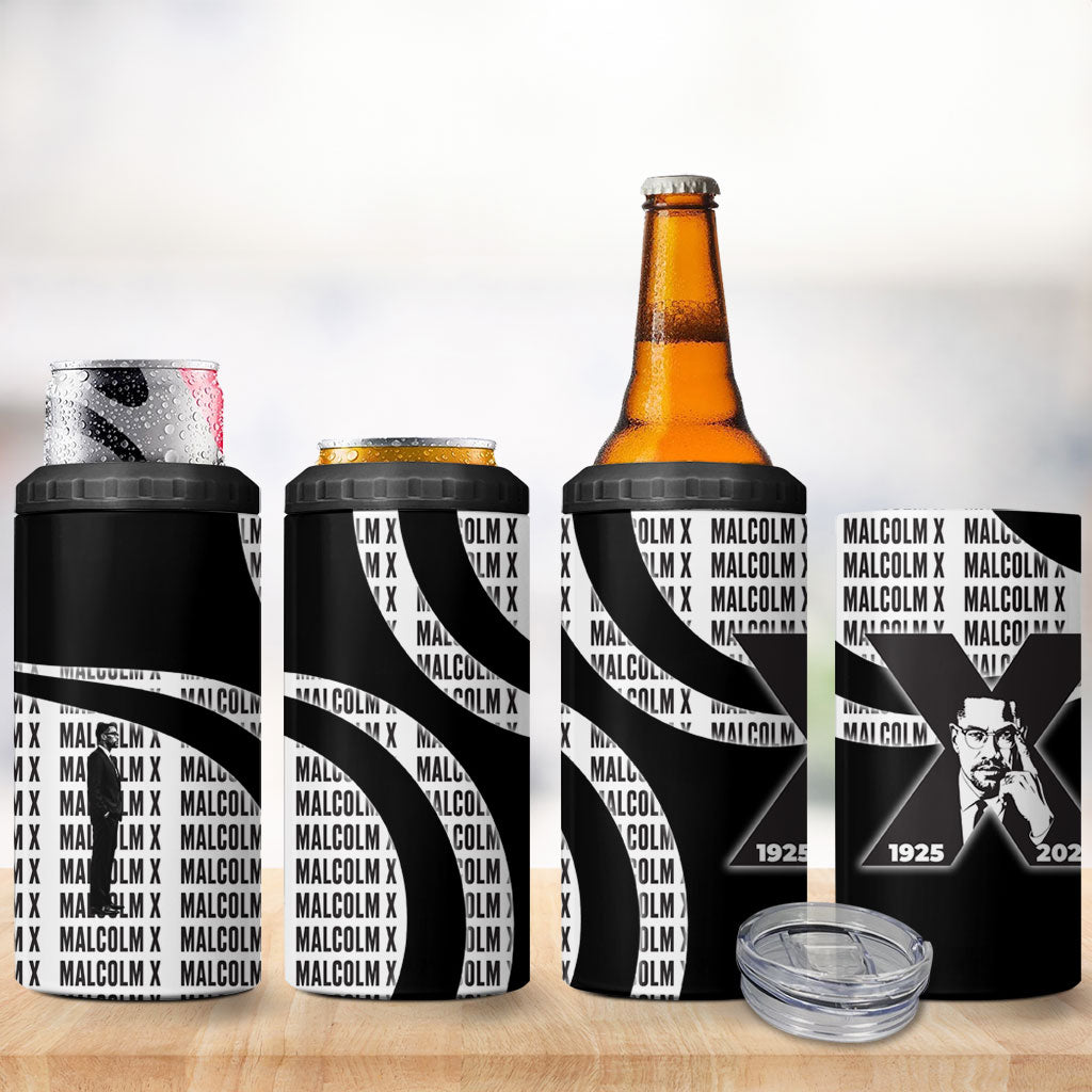 Malcolm X Legacy 1925-2026 4 in 1 Can Cooler Tumbler African American Heritage - Iconic Portrait Silhouette