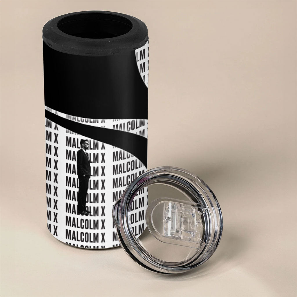 Malcolm X Legacy 1925-2026 4 in 1 Can Cooler Tumbler African American Heritage - Iconic Portrait Silhouette
