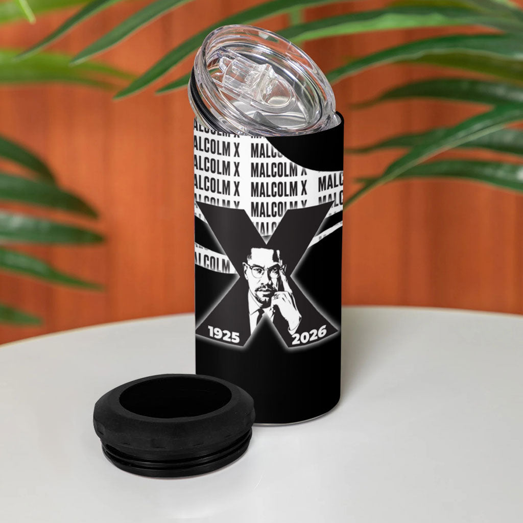 Malcolm X Legacy 1925-2026 4 in 1 Can Cooler Tumbler African American Heritage - Iconic Portrait Silhouette