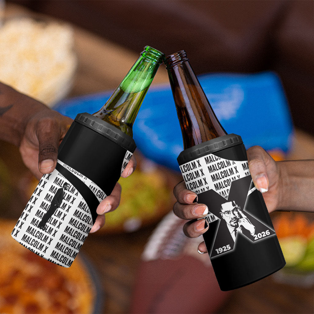 Malcolm X Legacy 1925-2026 4 in 1 Can Cooler Tumbler African American Heritage - Iconic Portrait Silhouette