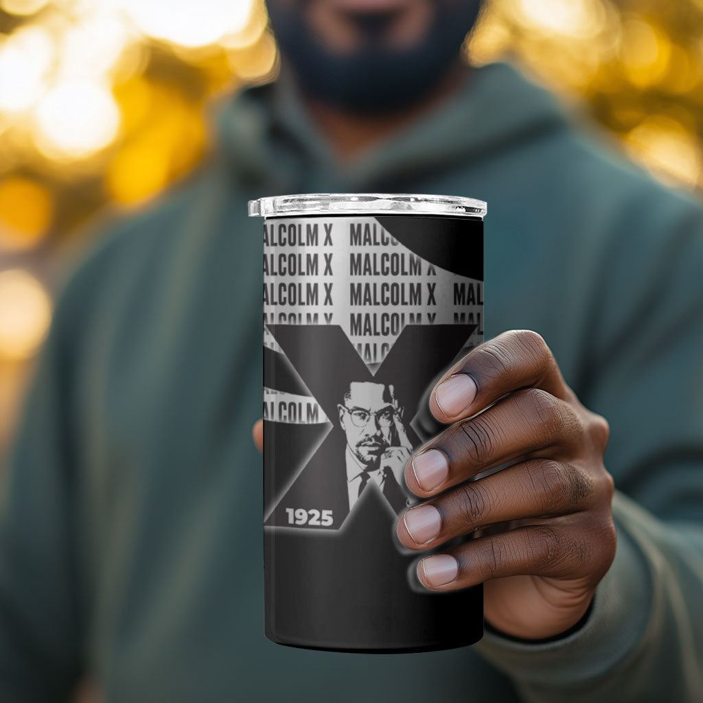 Malcolm X Legacy 1925-2026 4 in 1 Can Cooler Tumbler African American Heritage - Iconic Portrait Silhouette