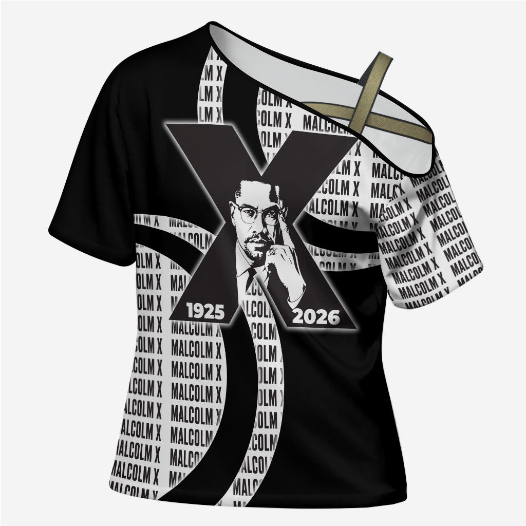 Malcolm X Legacy 1925-2026 Cross Shoulder Shirt African American Heritage - Iconic Portrait Silhouette