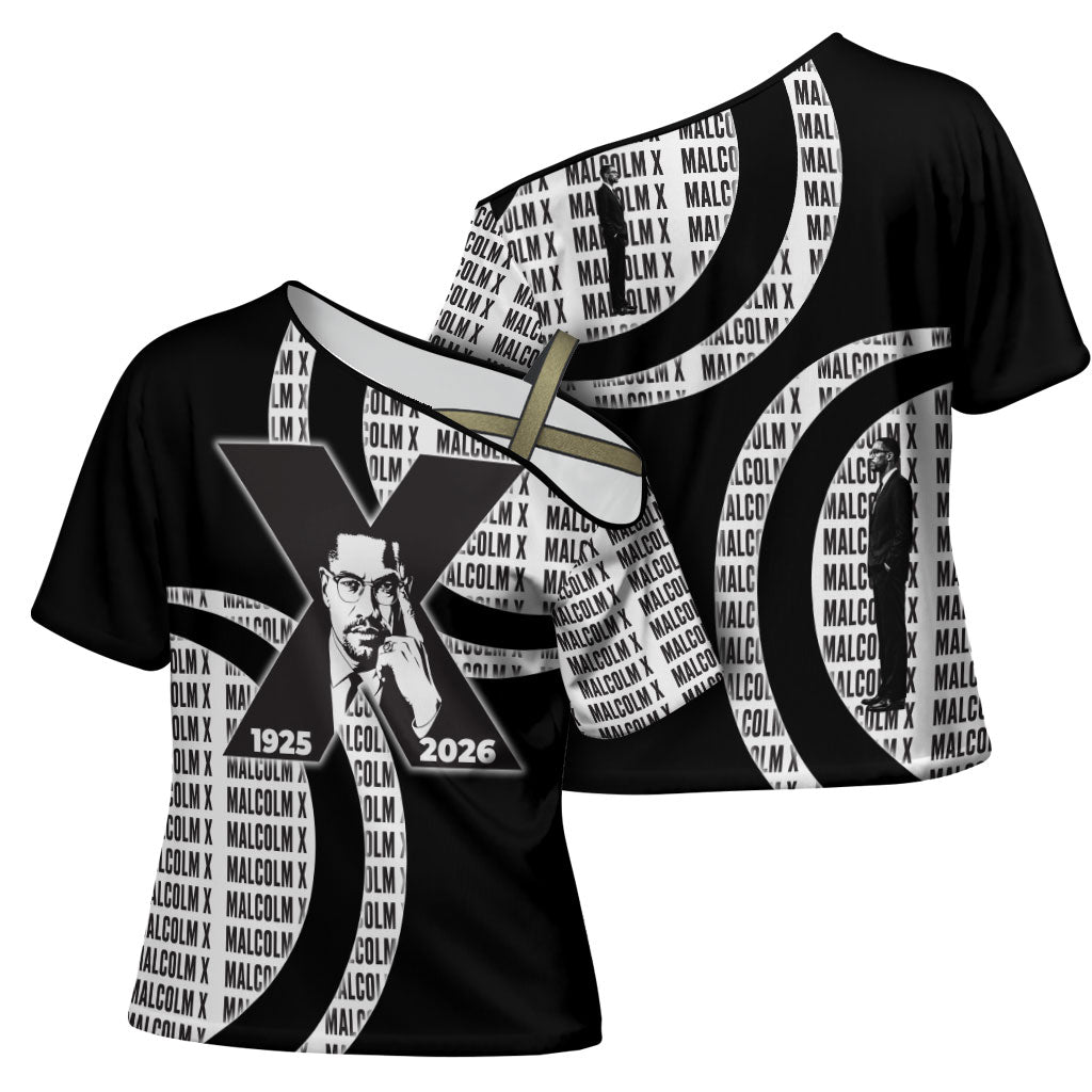 Malcolm X Legacy 1925-2026 Cross Shoulder Shirt African American Heritage - Iconic Portrait Silhouette