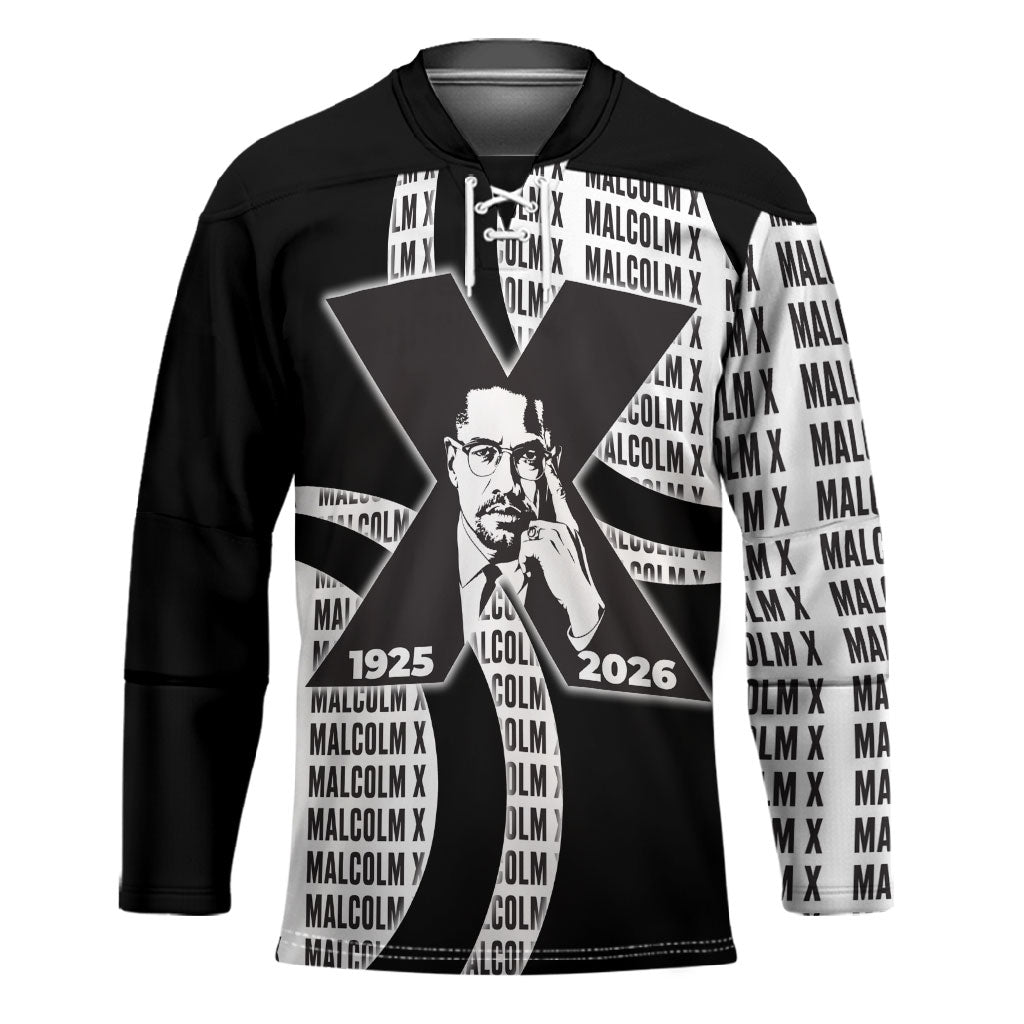 Malcolm X Legacy 1925-2026 Hockey Jersey African American Heritage - Iconic Portrait Silhouette