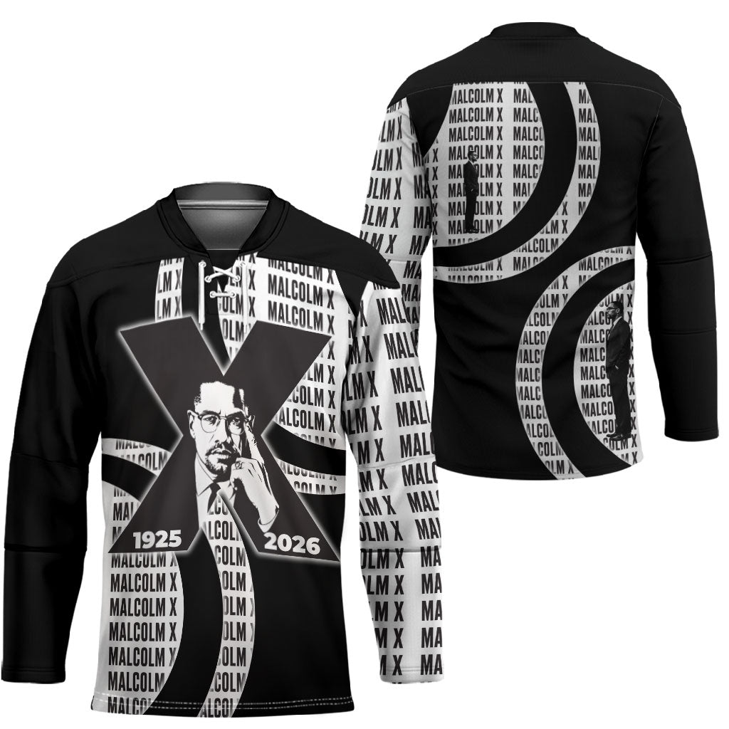 Malcolm X Legacy 1925-2026 Hockey Jersey African American Heritage - Iconic Portrait Silhouette