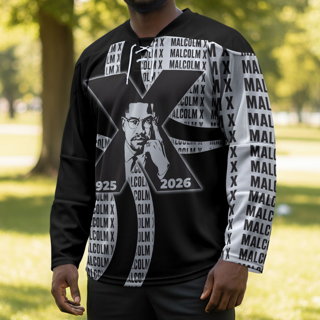 Malcolm X Legacy 1925-2026 Hockey Jersey African American Heritage - Iconic Portrait Silhouette