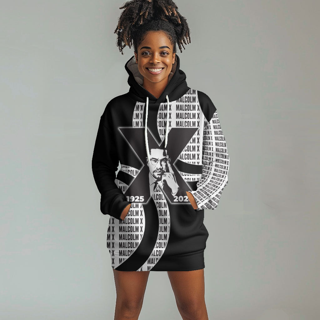 Malcolm X Legacy 1925-2026 Hoodie Dress African American Heritage - Iconic Portrait Silhouette