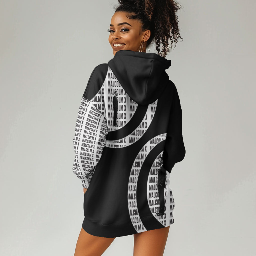 Malcolm X Legacy 1925-2026 Hoodie Dress African American Heritage - Iconic Portrait Silhouette