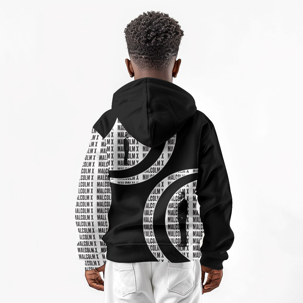 Malcolm X Legacy 1925-2026 Kid Hoodie African American Heritage - Iconic Portrait Silhouette