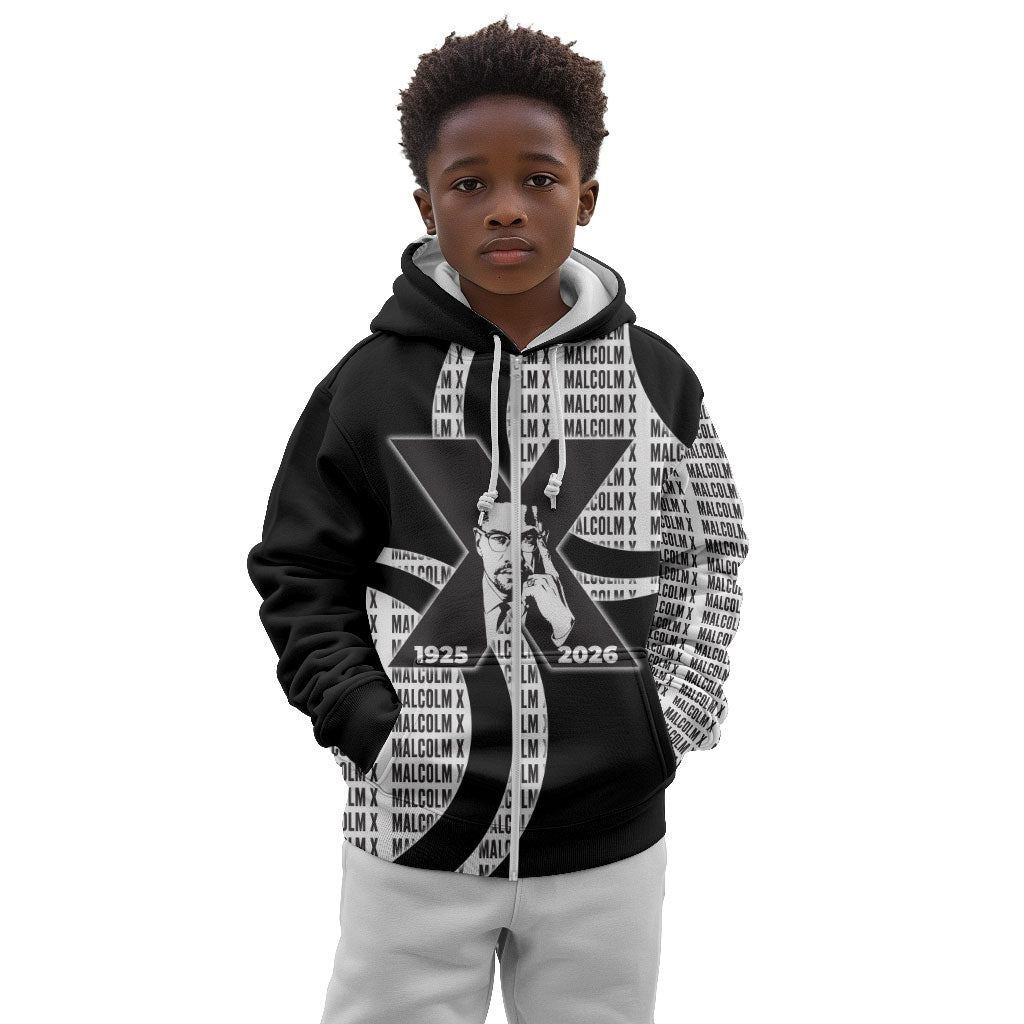 Malcolm X Legacy 1925-2026 Kid Hoodie African American Heritage - Iconic Portrait Silhouette