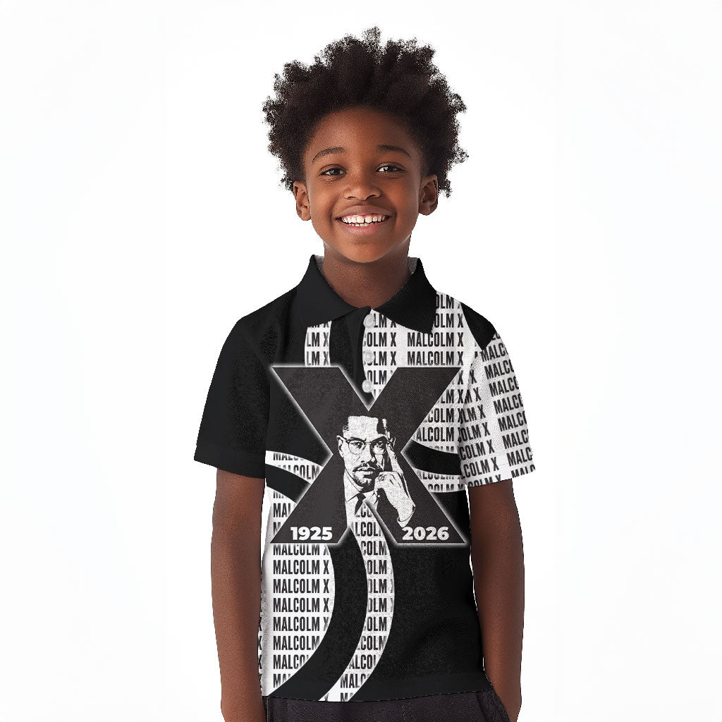 Malcolm X Legacy 1925-2026 Kid Polo Shirt African American Heritage - Iconic Portrait Silhouette