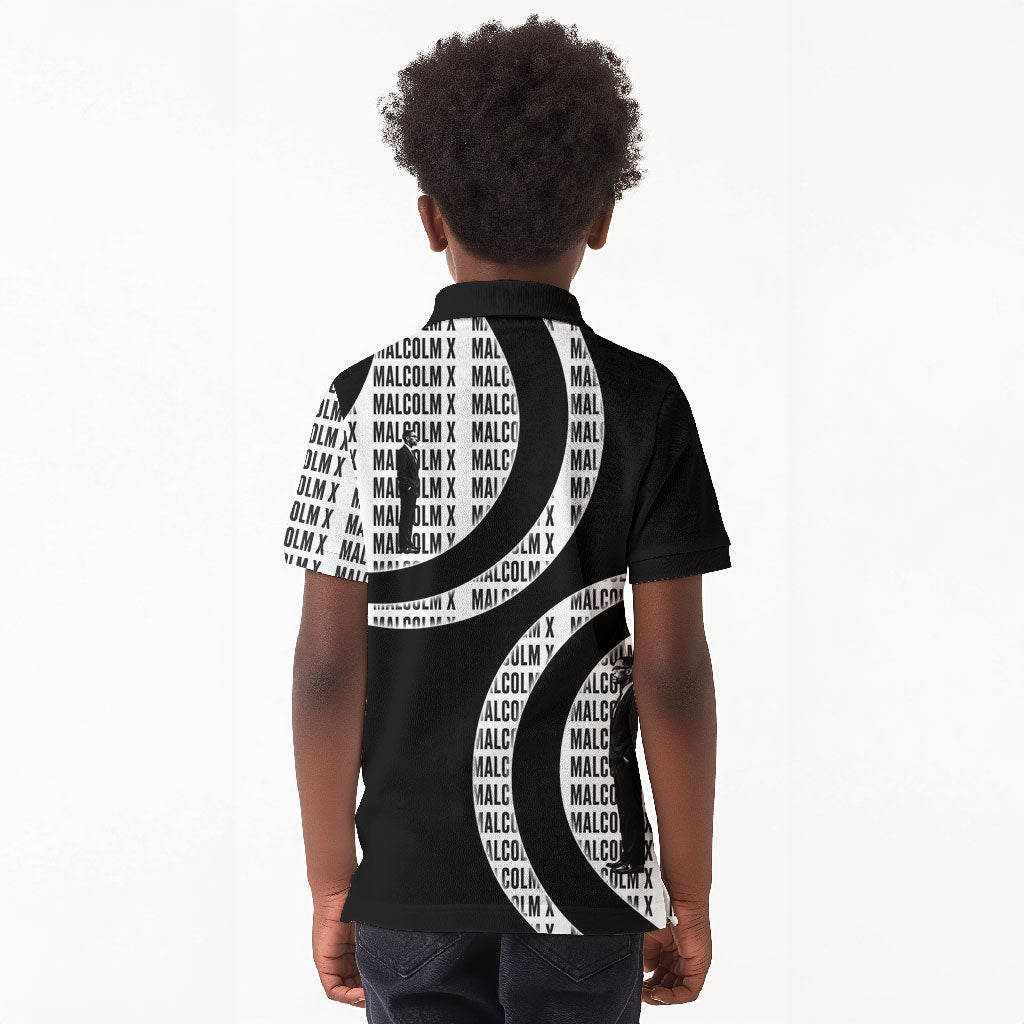Malcolm X Legacy 1925-2026 Kid Polo Shirt African American Heritage - Iconic Portrait Silhouette
