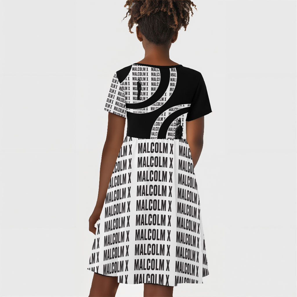 Malcolm X Legacy 1925-2026 Kid Short Sleeve Dress African American Heritage - Iconic Portrait Silhouette