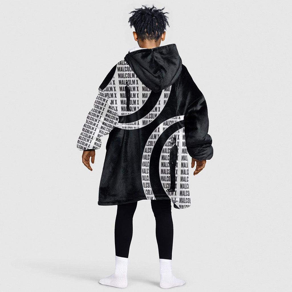 Malcolm X Legacy 1925-2026 Kid Wearable Blanket Hoodie African American Heritage - Iconic Portrait Silhouette