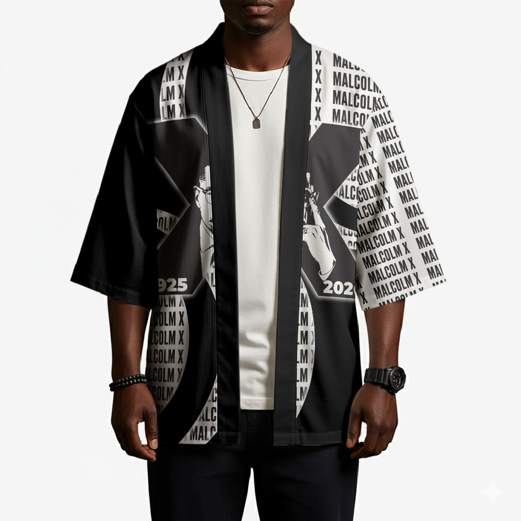 Malcolm X Legacy 1925-2026 Kimono African American Heritage - Iconic Portrait Silhouette