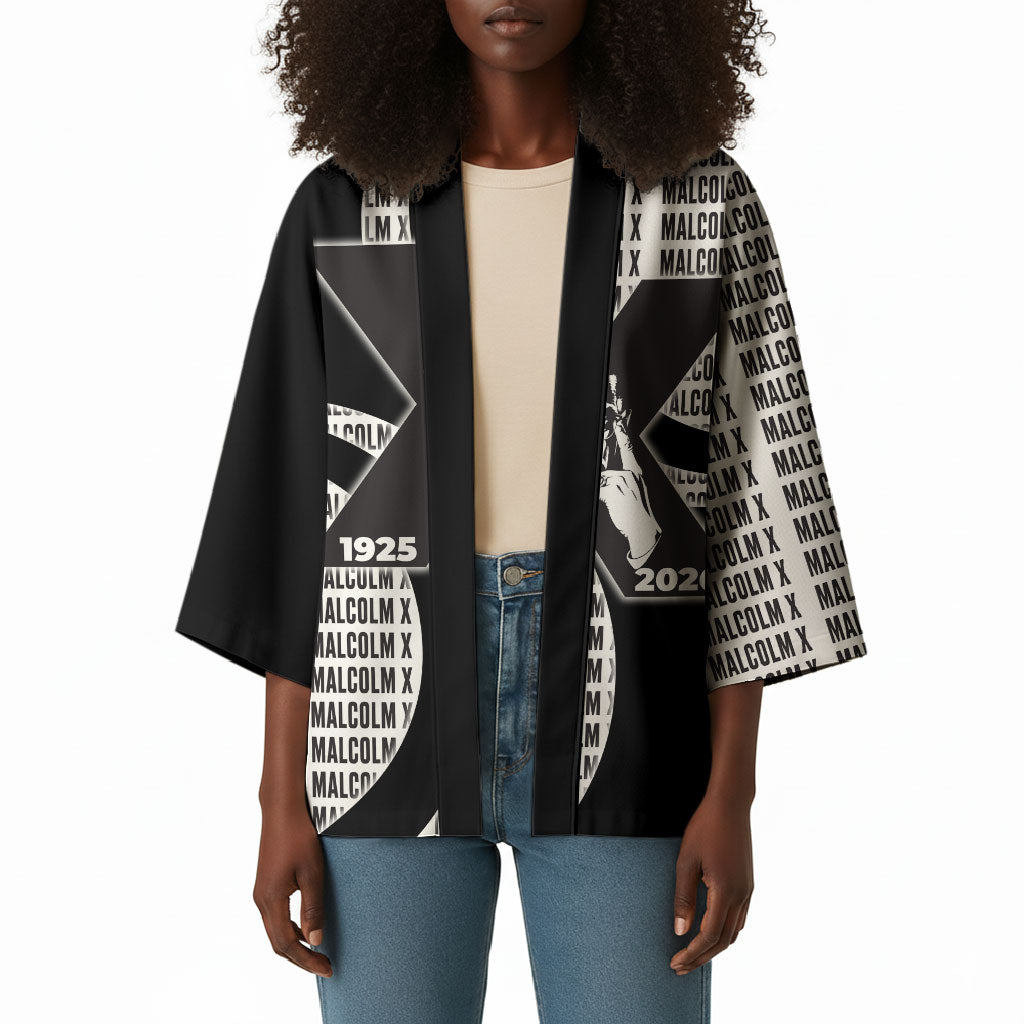 Malcolm X Legacy 1925-2026 Kimono African American Heritage - Iconic Portrait Silhouette