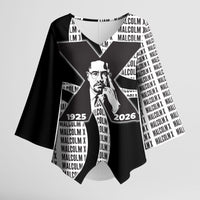 Malcolm X Legacy 1925-2026 Kimono Sleeve Blouse African American Heritage - Iconic Portrait Silhouette