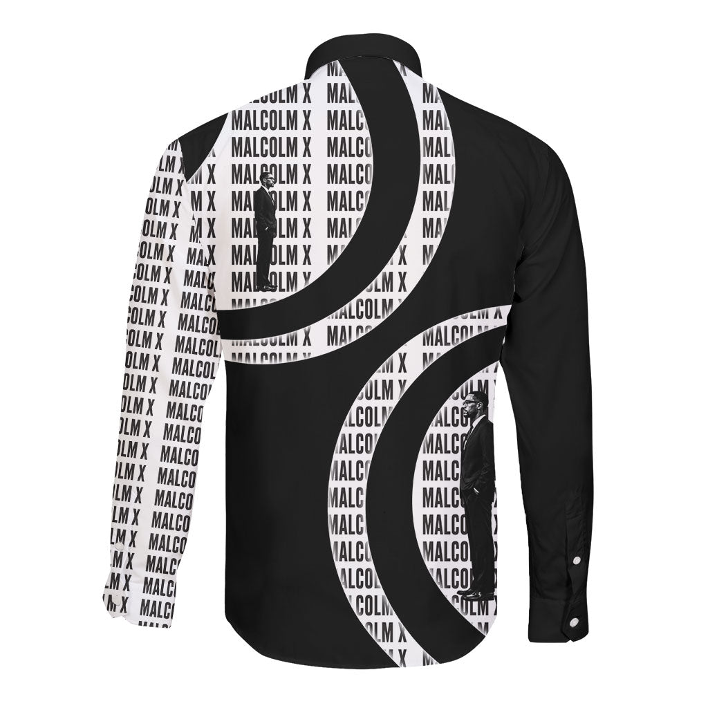 Malcolm X Legacy 1925-2026 Long Sleeve Button Shirt African American Heritage - Iconic Portrait Silhouette