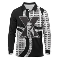 Malcolm X Legacy 1925-2026 Long Sleeve Polo Shirt African American Heritage - Iconic Portrait Silhouette