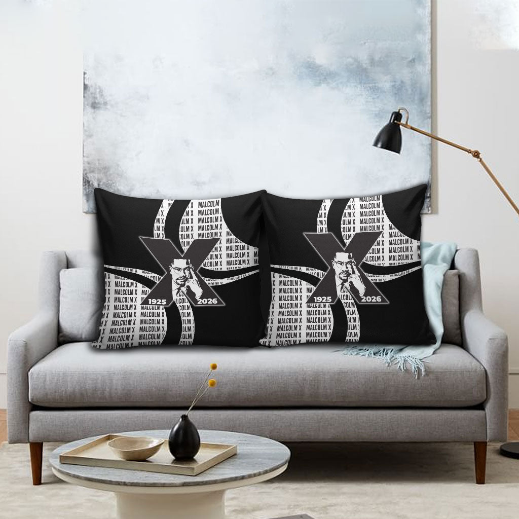 Malcolm X Legacy 1925-2026 Pillow Cover African American Heritage - Iconic Portrait Silhouette