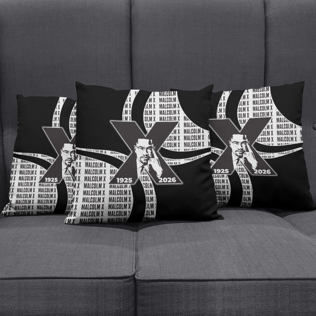 Malcolm X Legacy 1925-2026 Pillow Cover African American Heritage - Iconic Portrait Silhouette