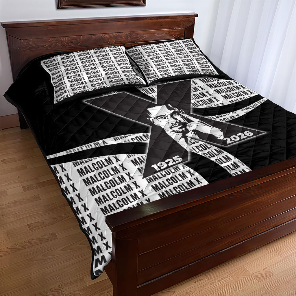 Malcolm X Legacy 1925-2026 Quilt Bed Set African American Heritage - Iconic Portrait Silhouette