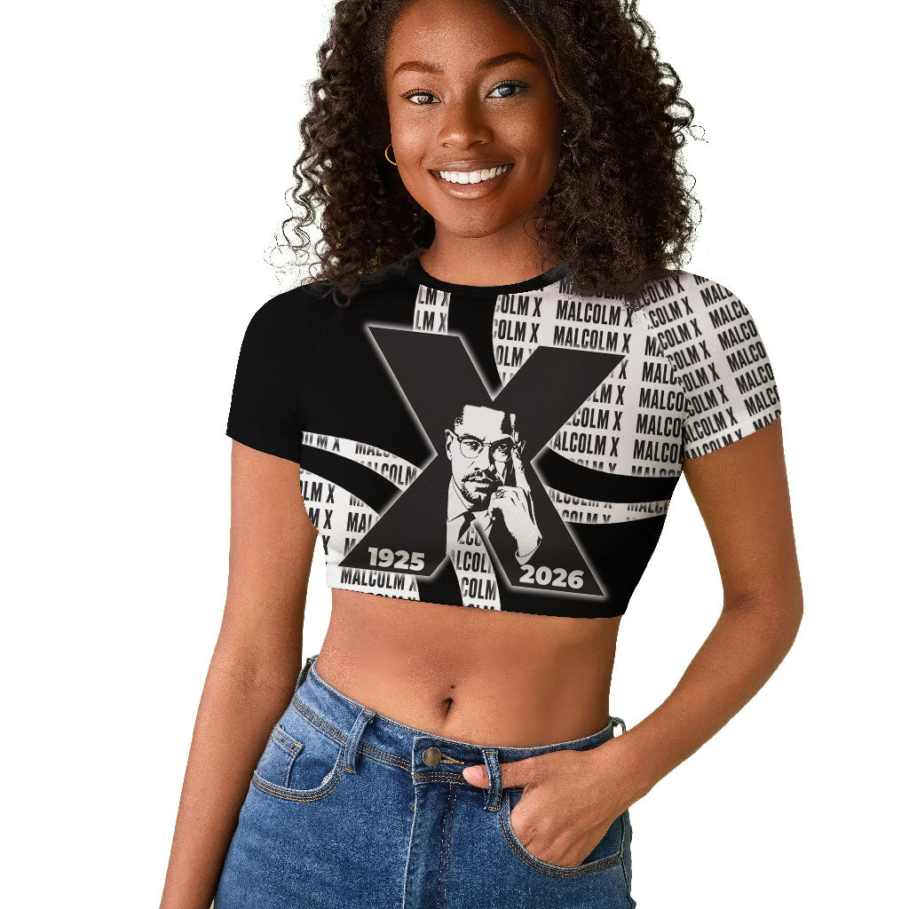 Malcolm X Legacy 1925-2026 Raglan Cropped T shirt African American Heritage - Iconic Portrait Silhouette