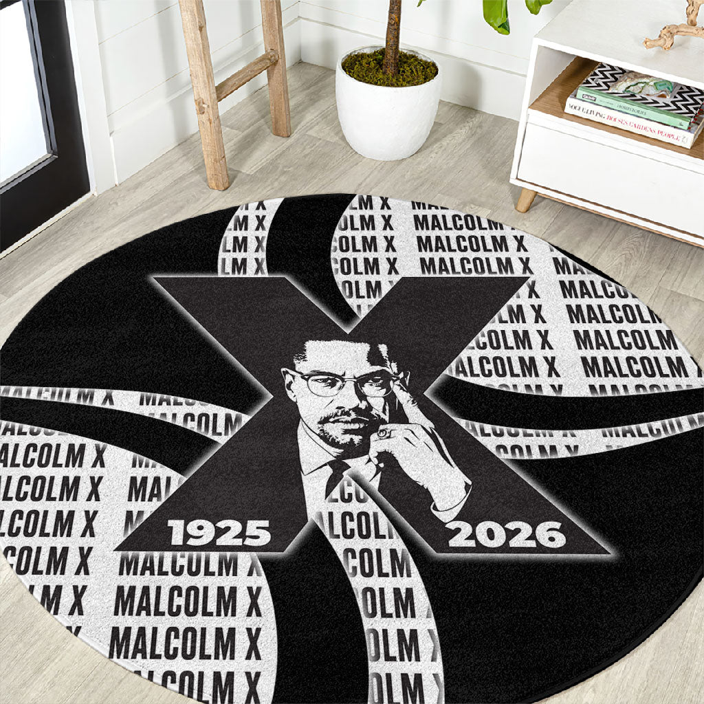 Malcolm X Legacy 1925-2026 Round Carpet African American Heritage - Iconic Portrait Silhouette