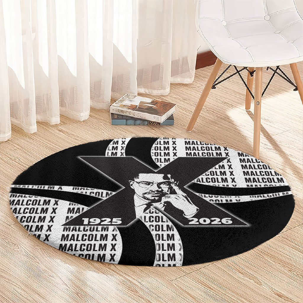 Malcolm X Legacy 1925-2026 Round Carpet African American Heritage - Iconic Portrait Silhouette