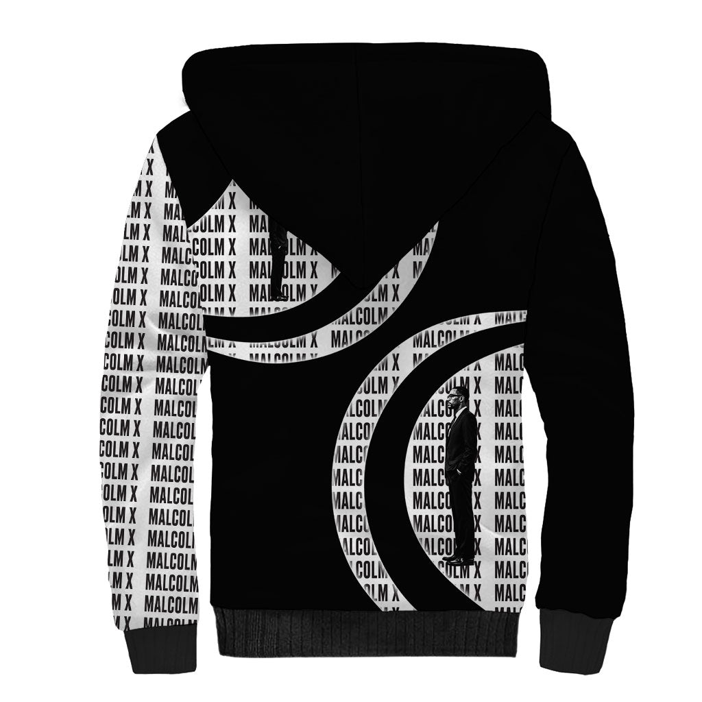 Malcolm X Legacy 1925-2026 Sherpa Hoodie African American Heritage - Iconic Portrait Silhouette